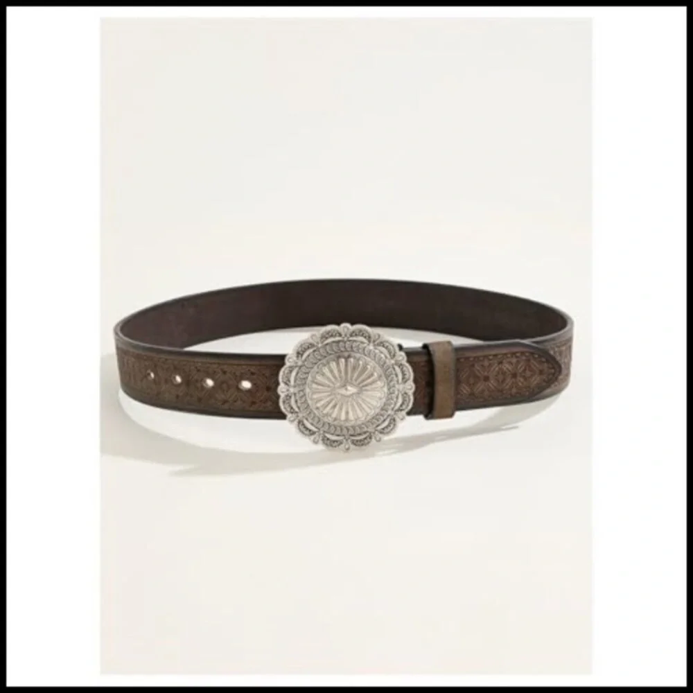 Vintage Embossed Leather Belt Western Cowgirl Chic Y2K Retro Wide Belt
